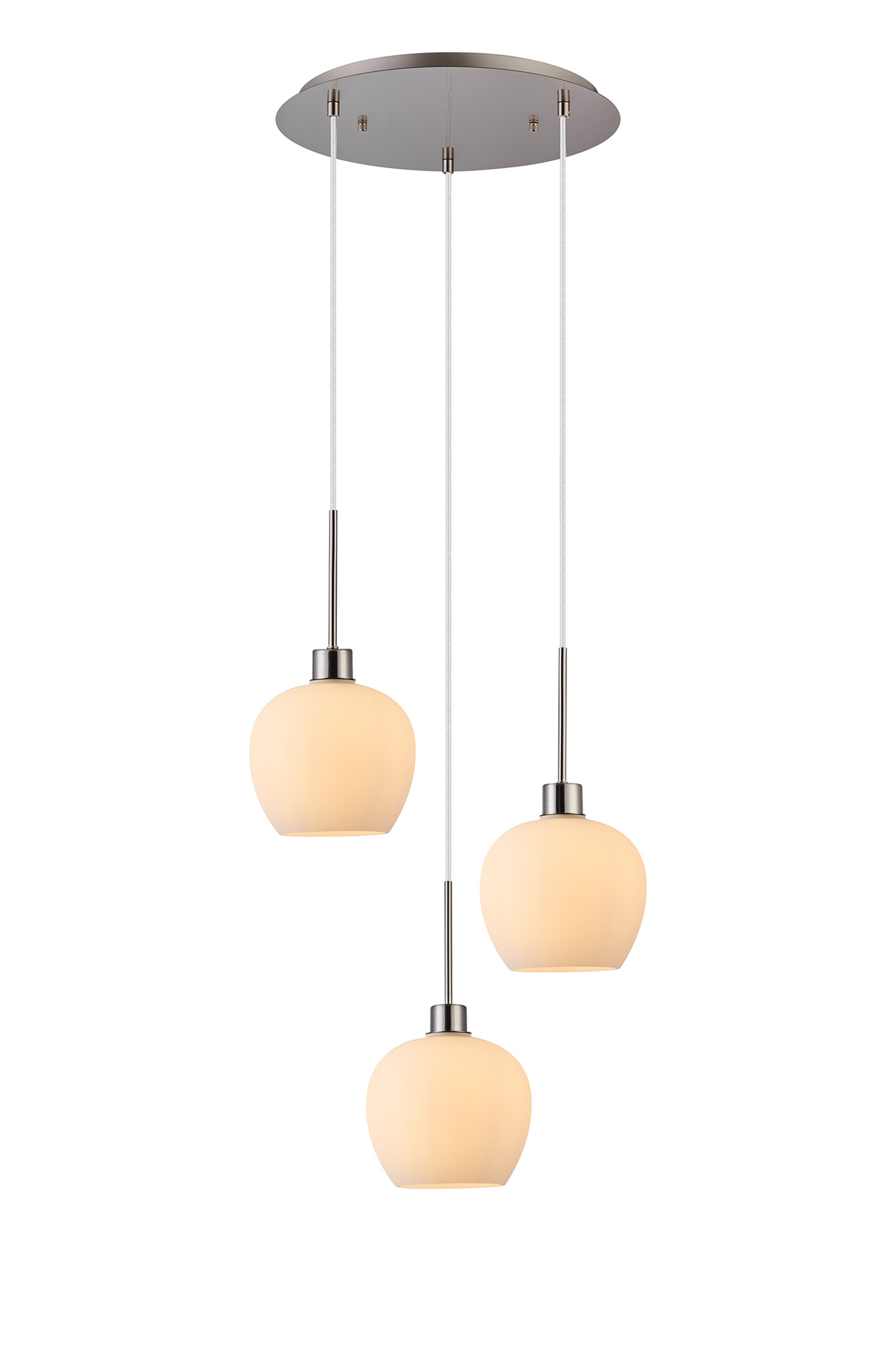 Lori 40cm Round Pendant, 3 Light Adjustable E27, Satin Nickel/Opal Wine Shades